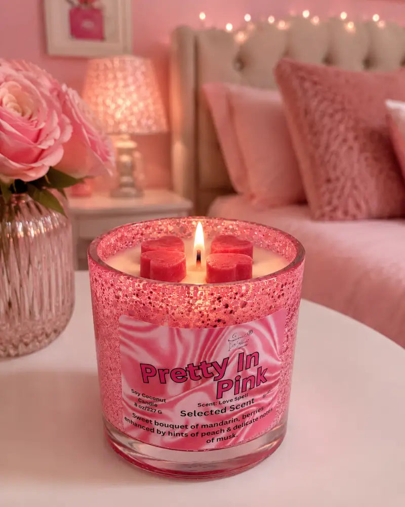 Pretty in pink 8 ounce candle – sweet fruity floral scented by selected scent