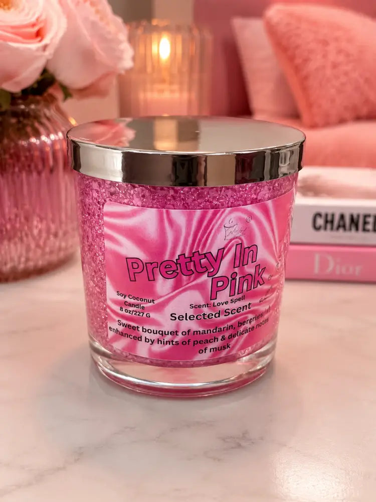 Pretty in pink 8 ounce candle – sweet fruity floral scented by selected scent