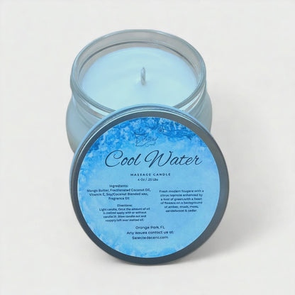 Cool Water Massage Candle 4Oz. With Mango Butter And Vitamin E