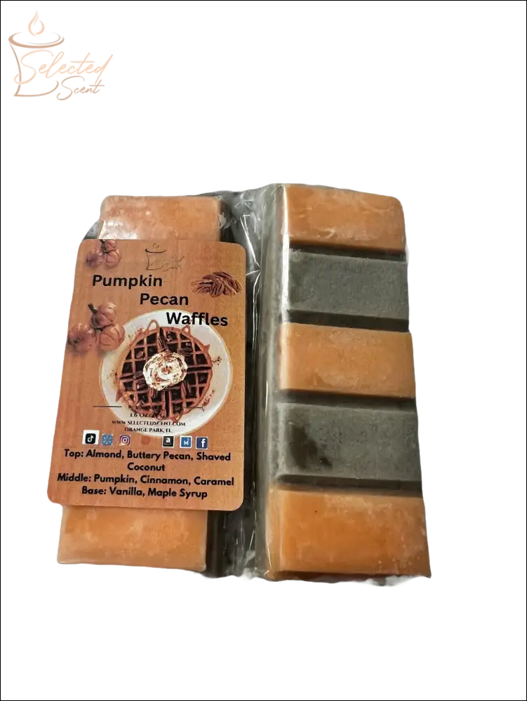 Selected Scent fall scented snapbar wax melts Pumpkin Pecan Waffles fragrance with layered orange and gray bars