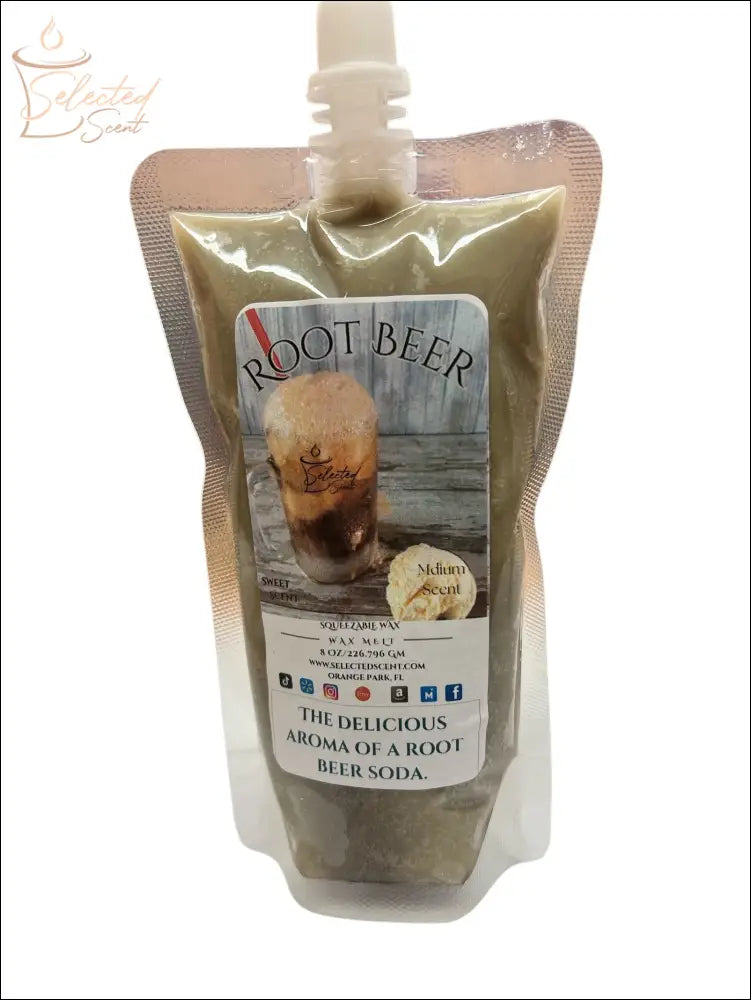 Selected Scent root beer wax melt pouch with aroma oil for a sweet root beer soda scent