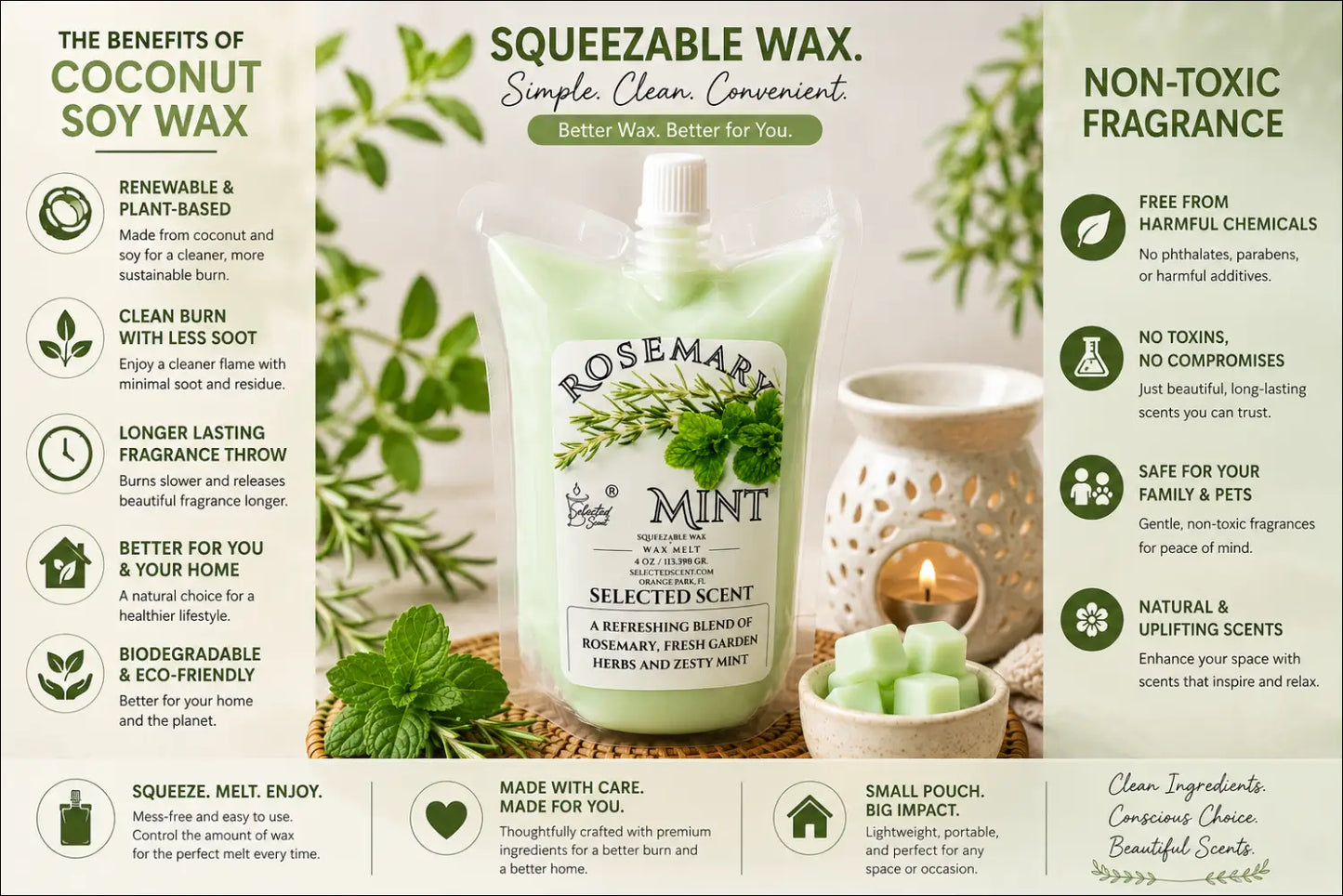 Rosemary mint squeezable wax melt