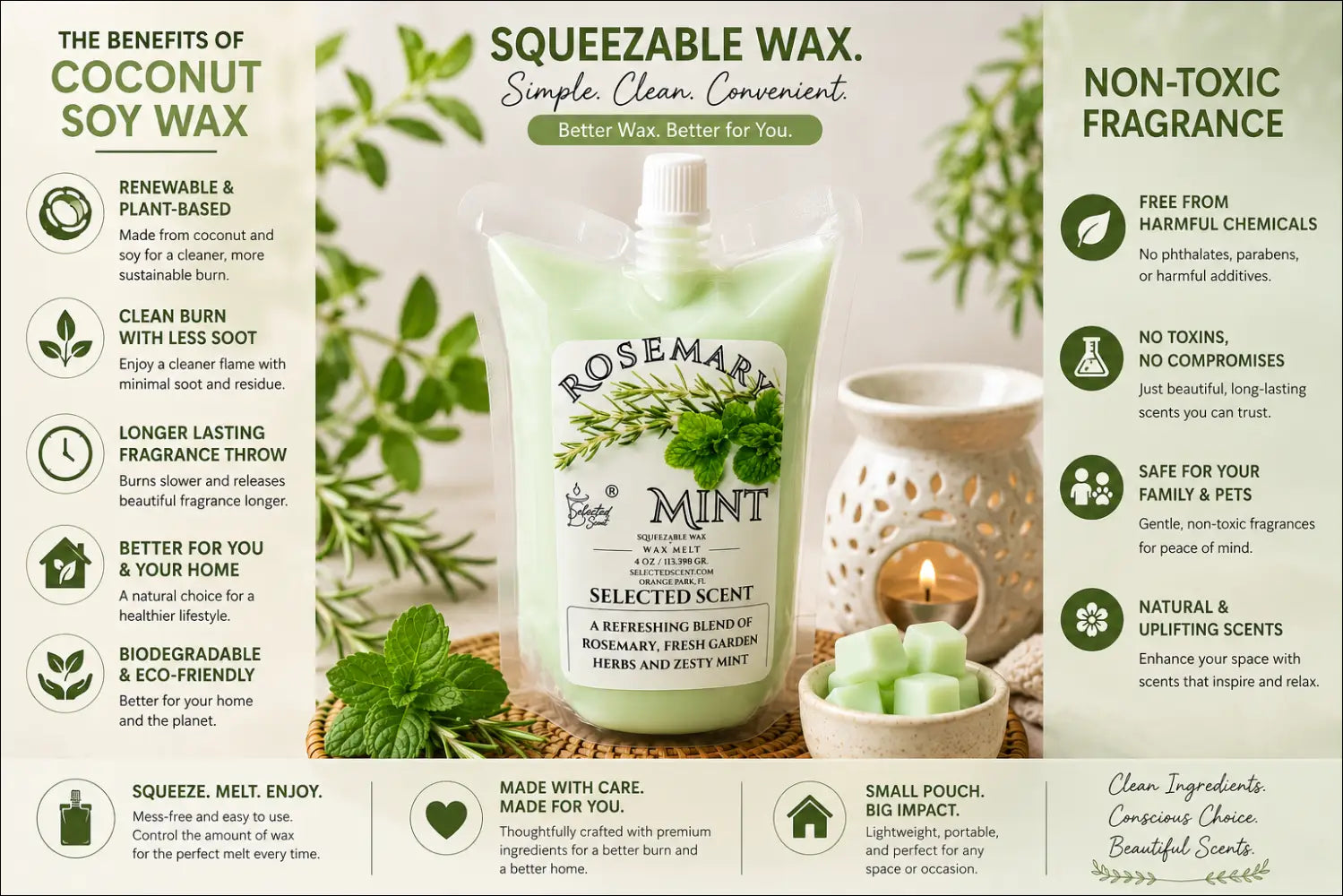 Rosemary mint squeezable wax melt