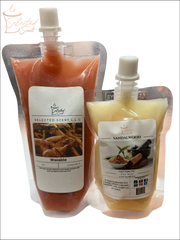 Selected Scent all natural wax melts for home in sandalwood and cedarwood scents with resealable pouches