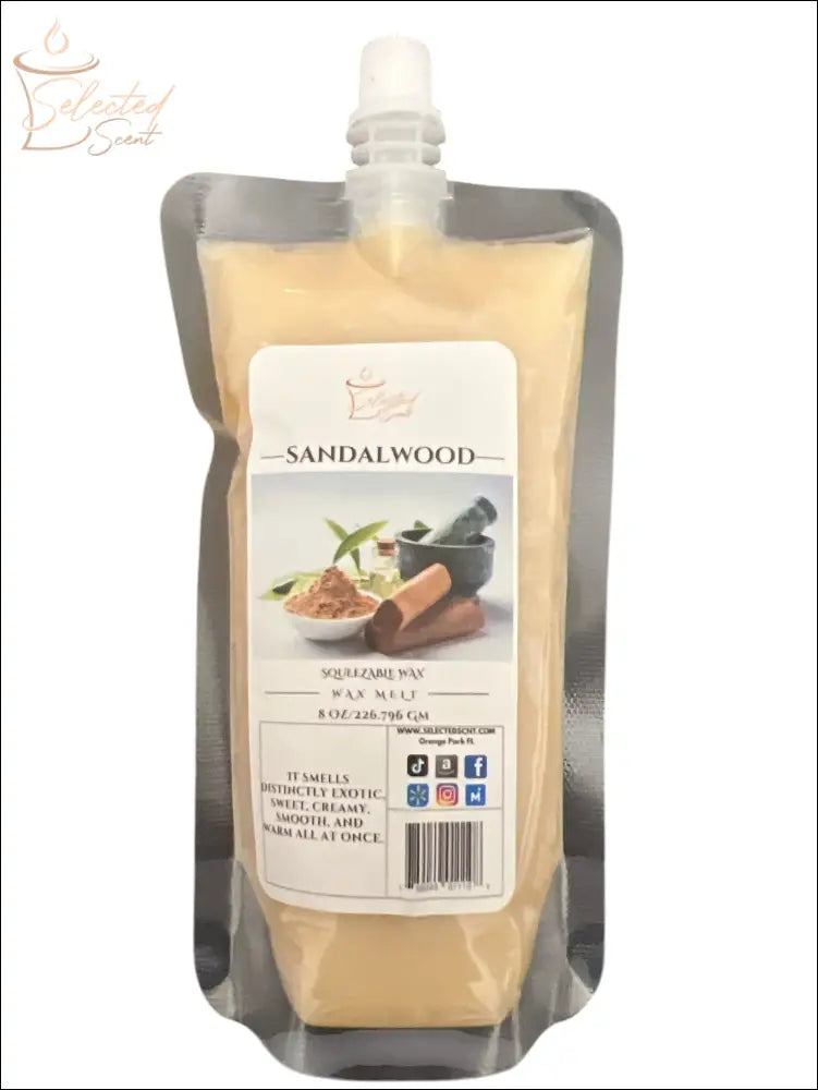 Selected Scent sandalwood all natural wax melts for home in an 8 oz refill pouch