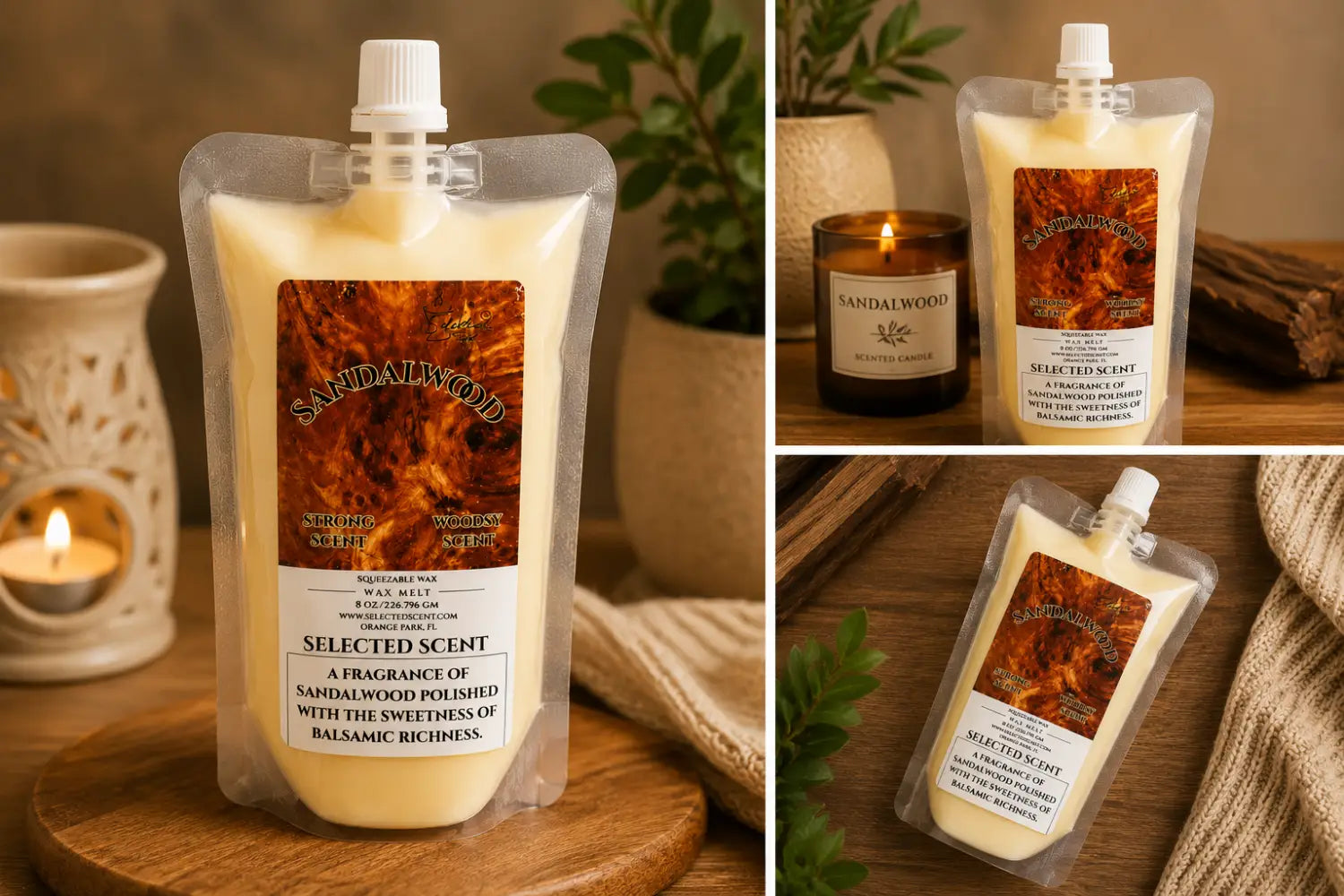 Sandalwood squeezable wax melt all natural melts for home