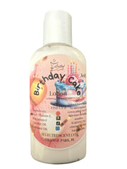 Selected Scent vitamin e moisturizing lotion Birthday Cake scented in a white bottle with a pink label