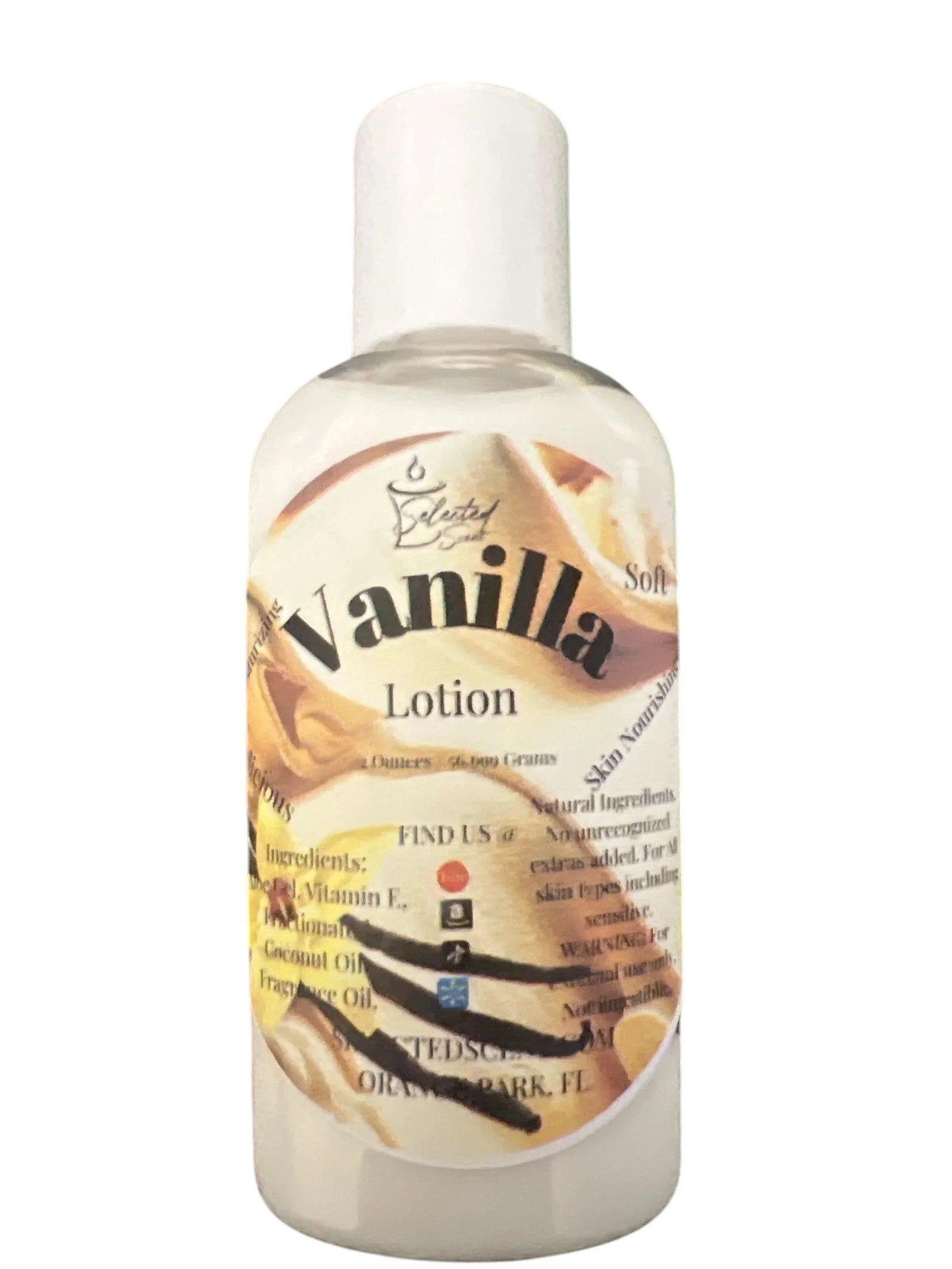 Selected Scent Vanilla lotion bottle with vitamin e moisturizing lotion for soft skin hydration