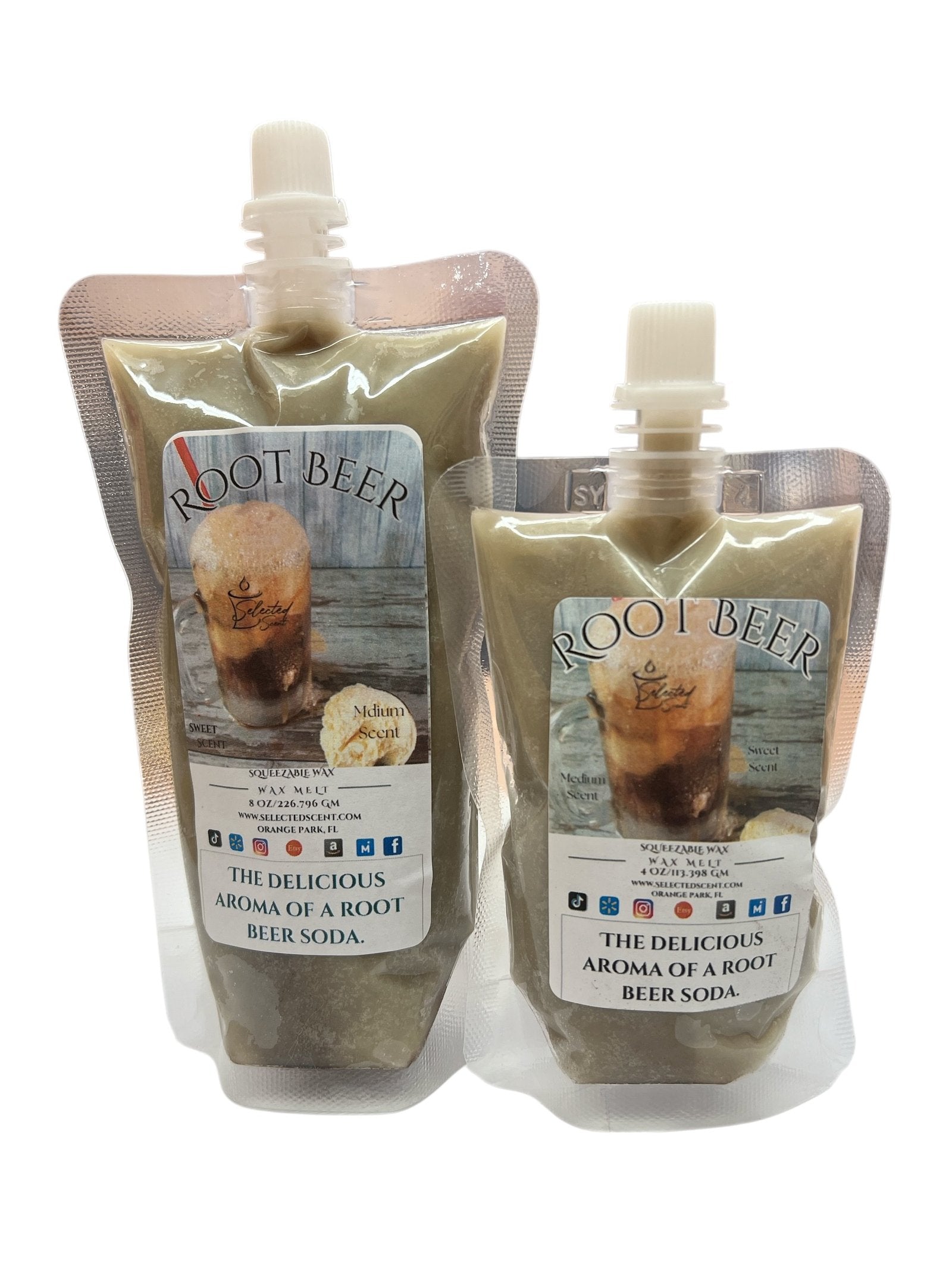 Selected Scent root beer wax melt pouches with the delicious aroma of root beer soda