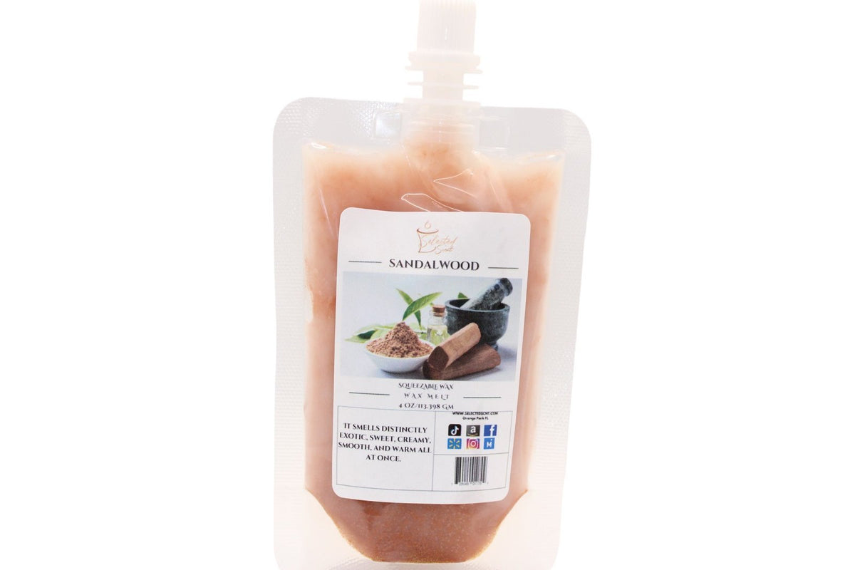 Selected Scent sandalwood all natural wax melts for home in a resealable pouch