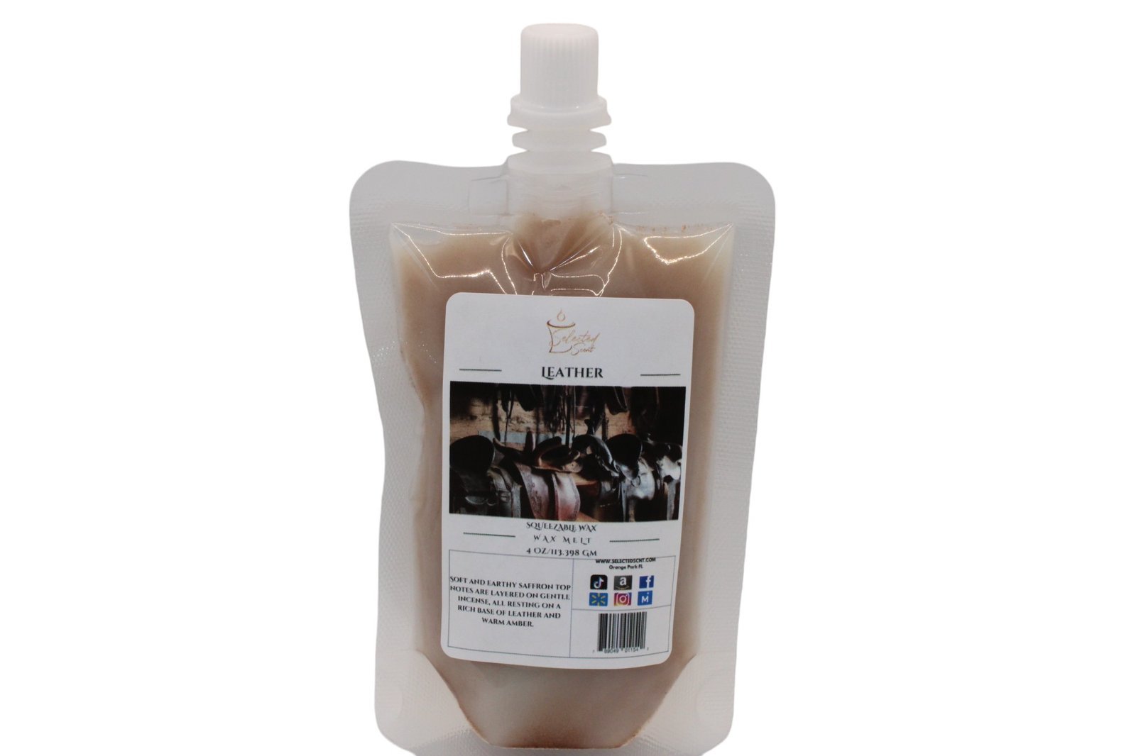Selected Scent all natural wax melts refill pouch in leather scent for home fragrance