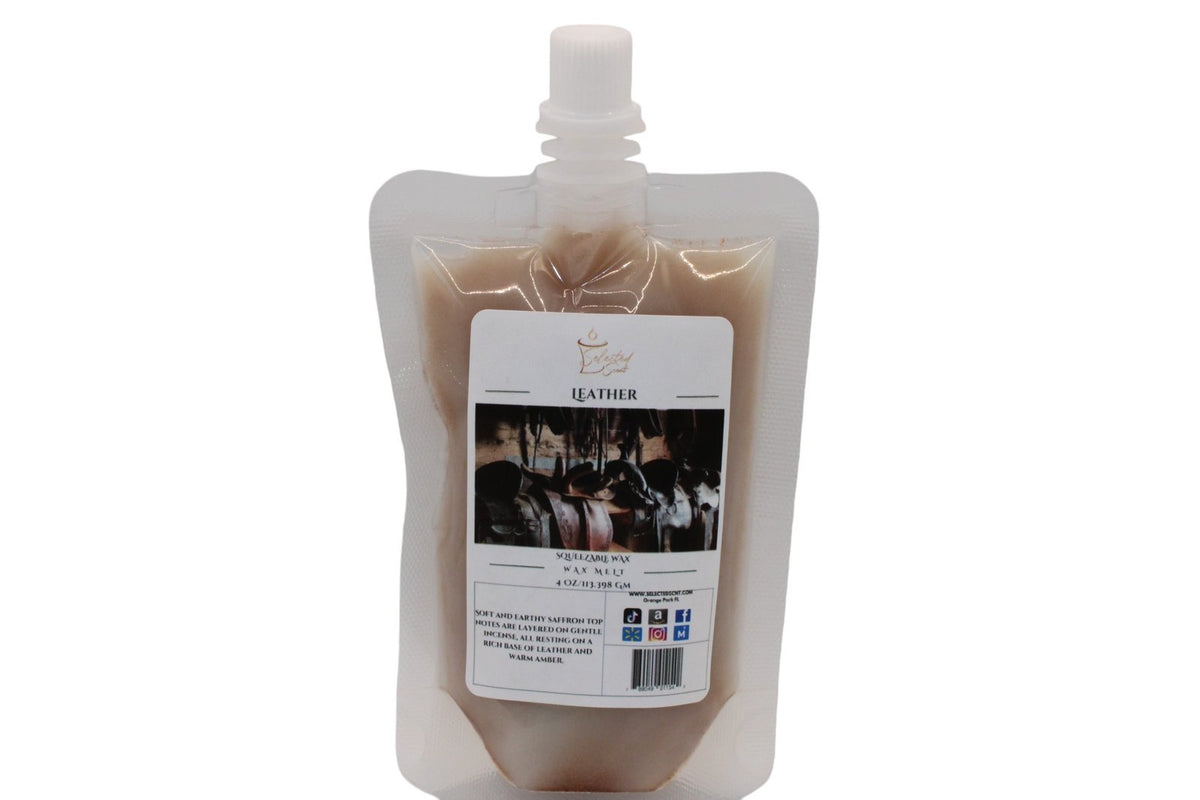 Selected Scent all natural wax melts refill pouch in leather scent for home fragrance