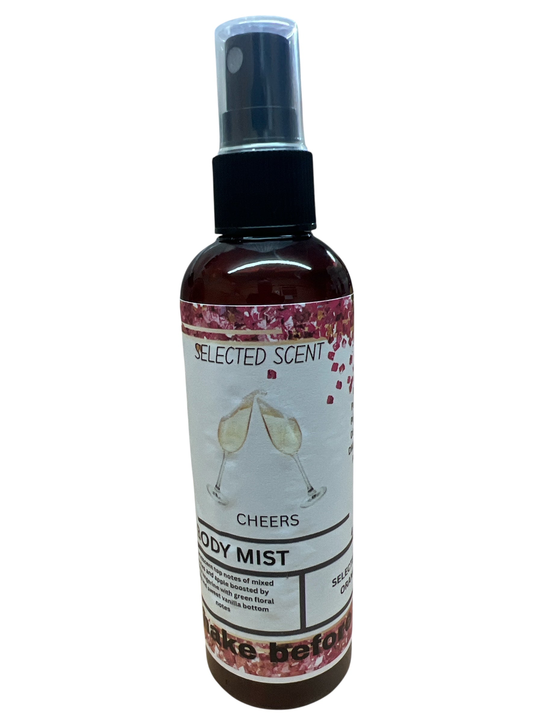 Selected Scent Cheers Body Mist spray bottle alcohol free with floral design label