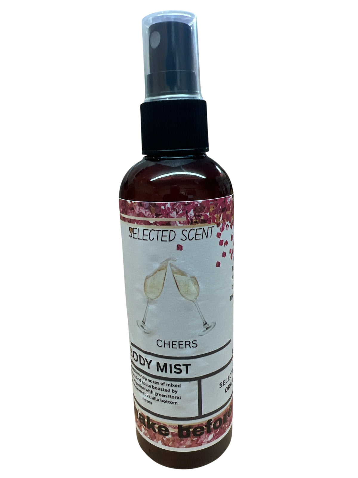Selected Scent Cheers Body Mist spray bottle alcohol free with floral design label