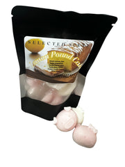 Selected Scent Lemon Pound Cake scented bath bombs with cute design in resealable black pouch