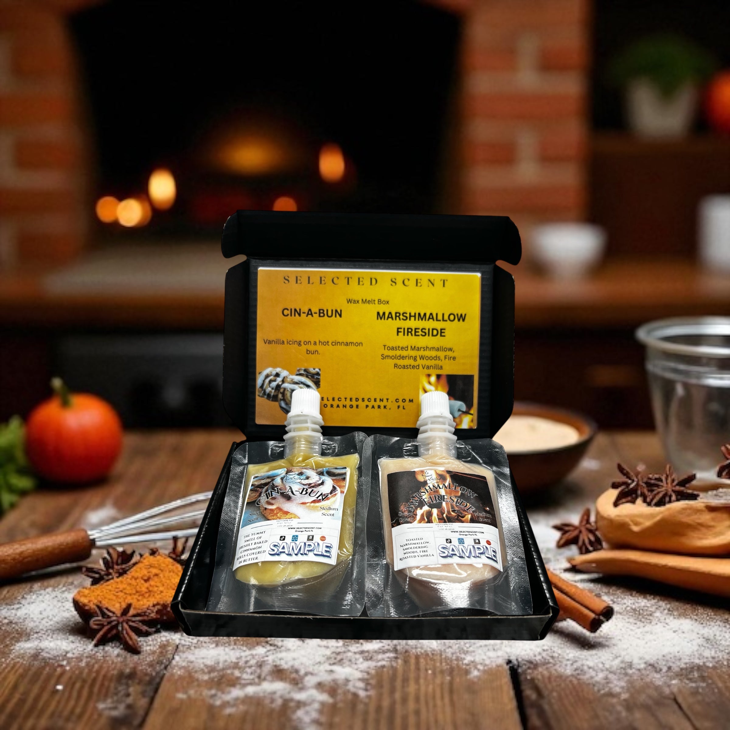 Selected Scent Long Lasting Fragrance Set with Cin-A-Bun and Marshmallow Fireside scents in gift box