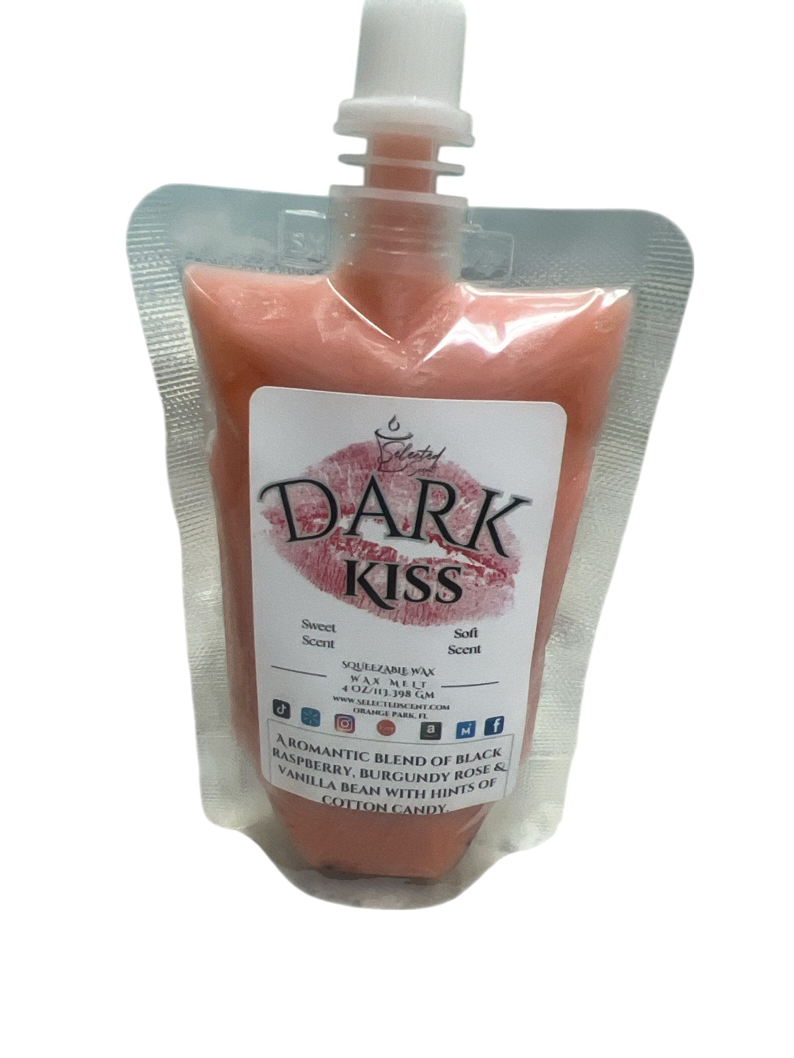 Selected Scent Dark Kiss romantic fragrance wax melt with blend of black raspberry and bourbon rose