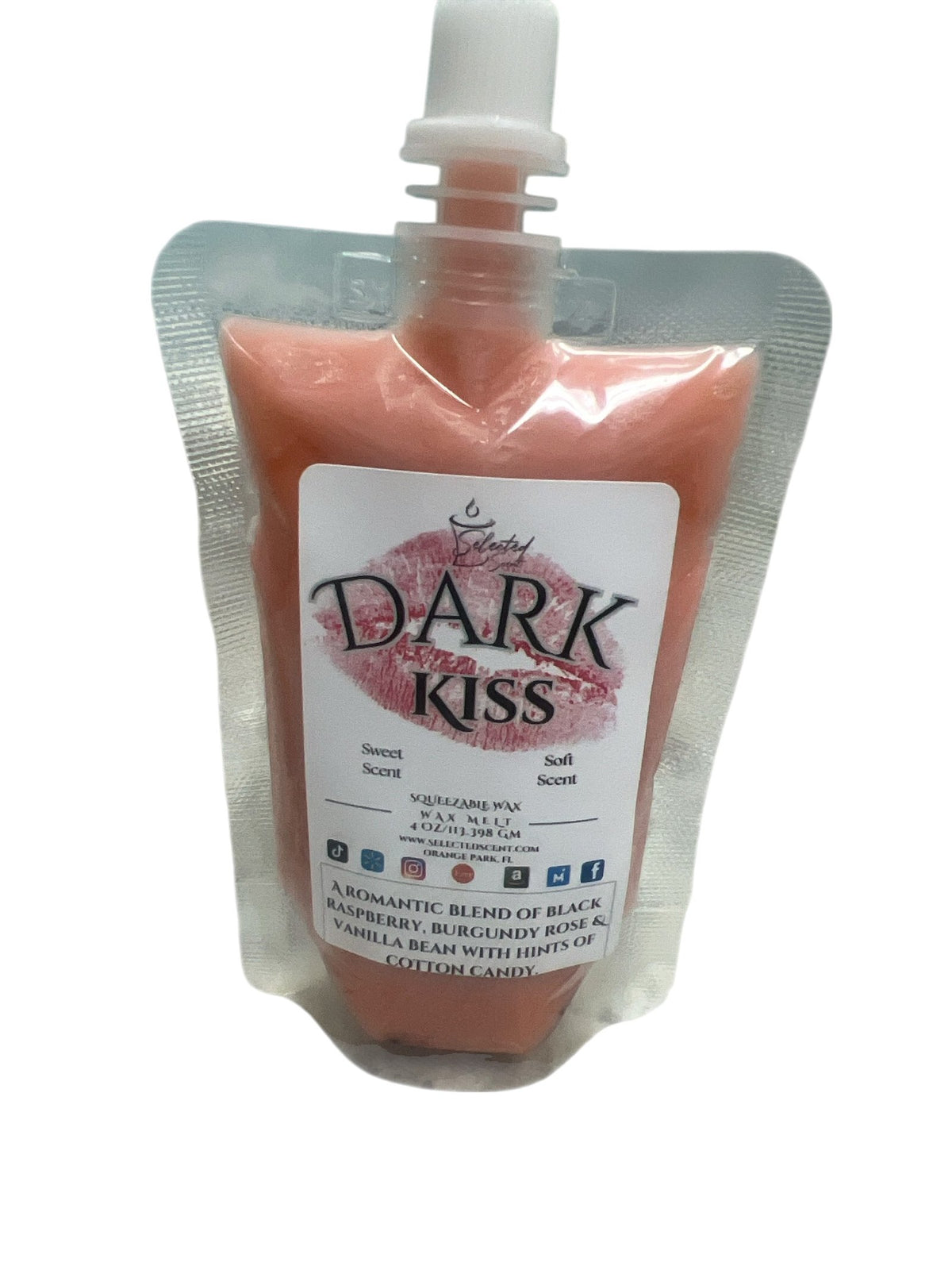 Selected Scent Dark Kiss romantic fragrance wax melt with blend of black raspberry and bourbon rose