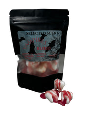 Selected Scent Vampire Blood unique spooky wax melts in a black resealable bag with ghostly design