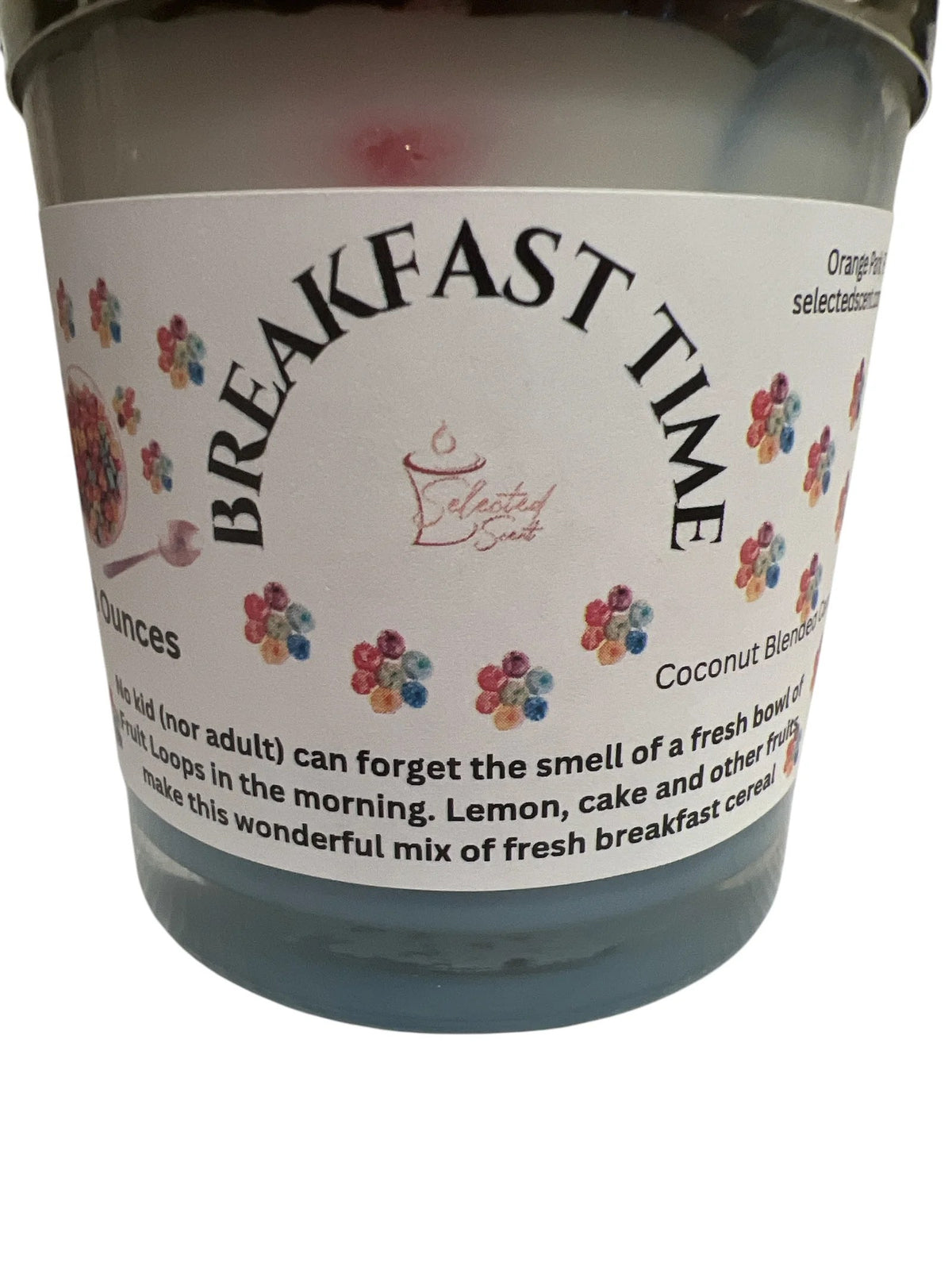 Selected Scent all natural breakfast candle with fresh breakfast cereal and coconut blend scent in decorative jar