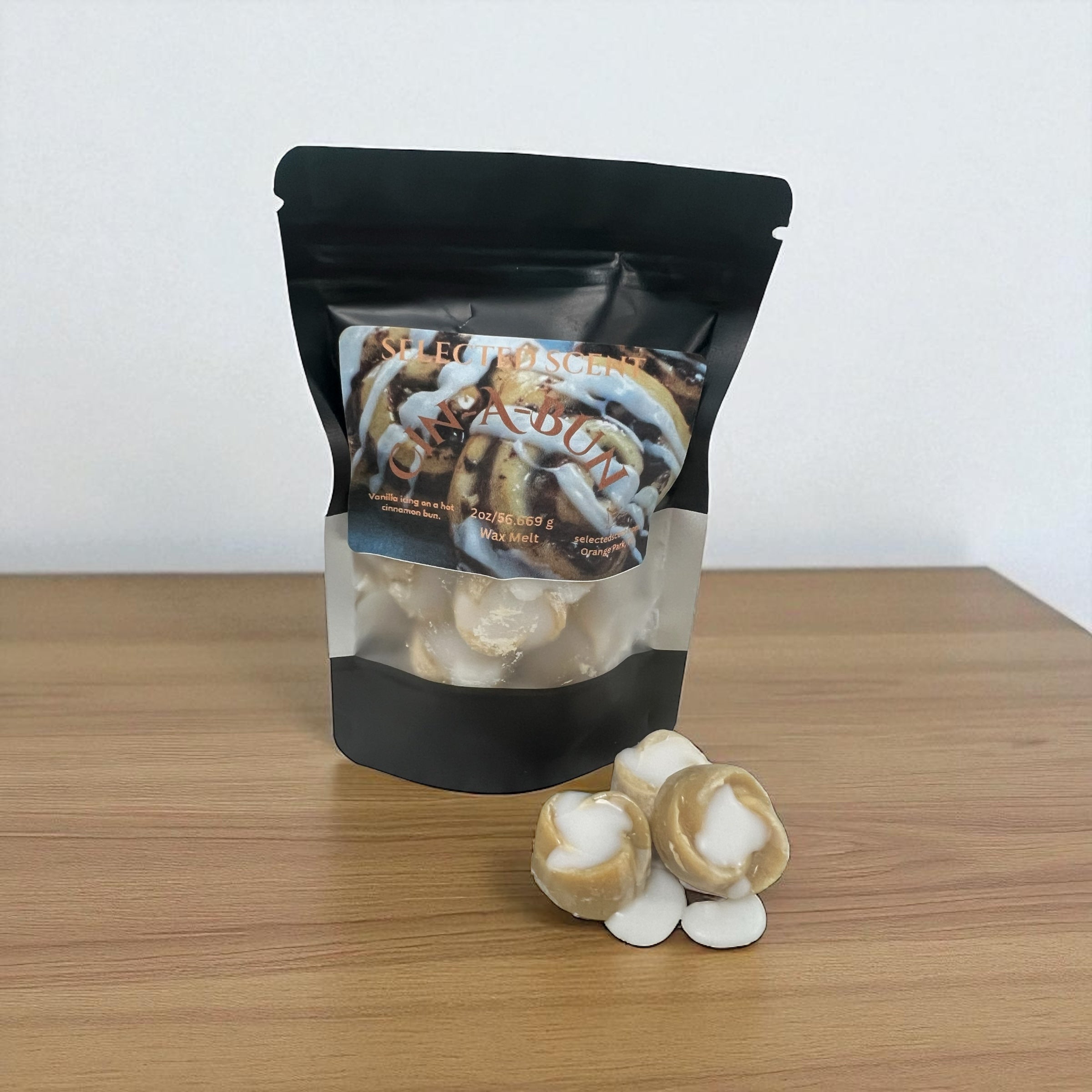 Selected Scent long lasting bakery scented wax melt in resealable black pouch with creamy wax pieces