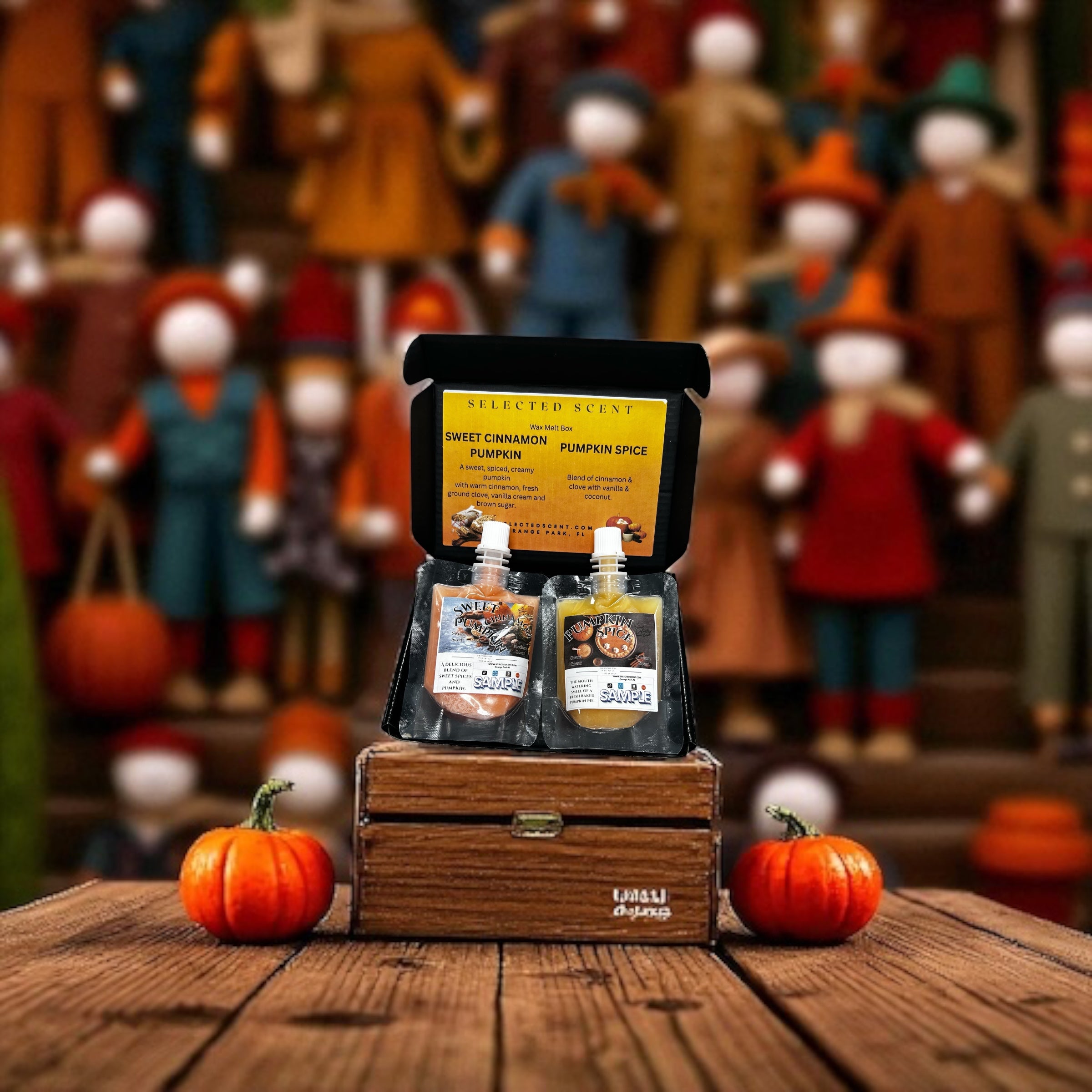 Selected Scent Long Lasting Fragrance Set with Sweet Cinnamon Pumpkin and Pumpkin Spice in wooden box