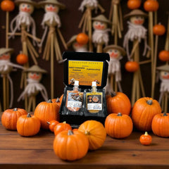 Selected Scent Long Lasting Fragrance Set with Sweet Cinnamon Pumpkin and Pumpkin Spice scents surrounded by small pumpkins
