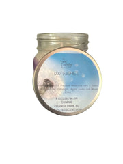 Selected Scent 8 oz glass jar candle with metal lid and 1000 Wishes blue label long lasting scented candle