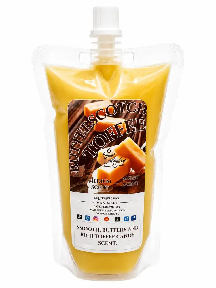 Squeezable all-natural long-lasting wax melts for home fragrance warmers - butterscotch toffee / 8 ounces