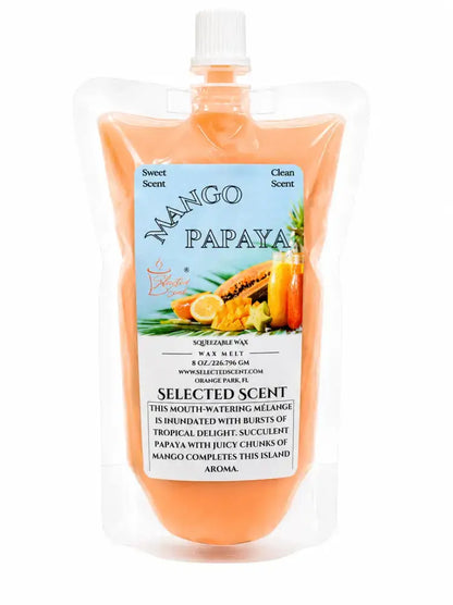 Squeezable all-natural long-lasting wax melts for home fragrance warmers - mango papaya / 8 ounces