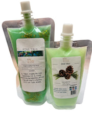 Selected Scent long lasting pine fragrance wax in green flexible pouches with pine cone labels