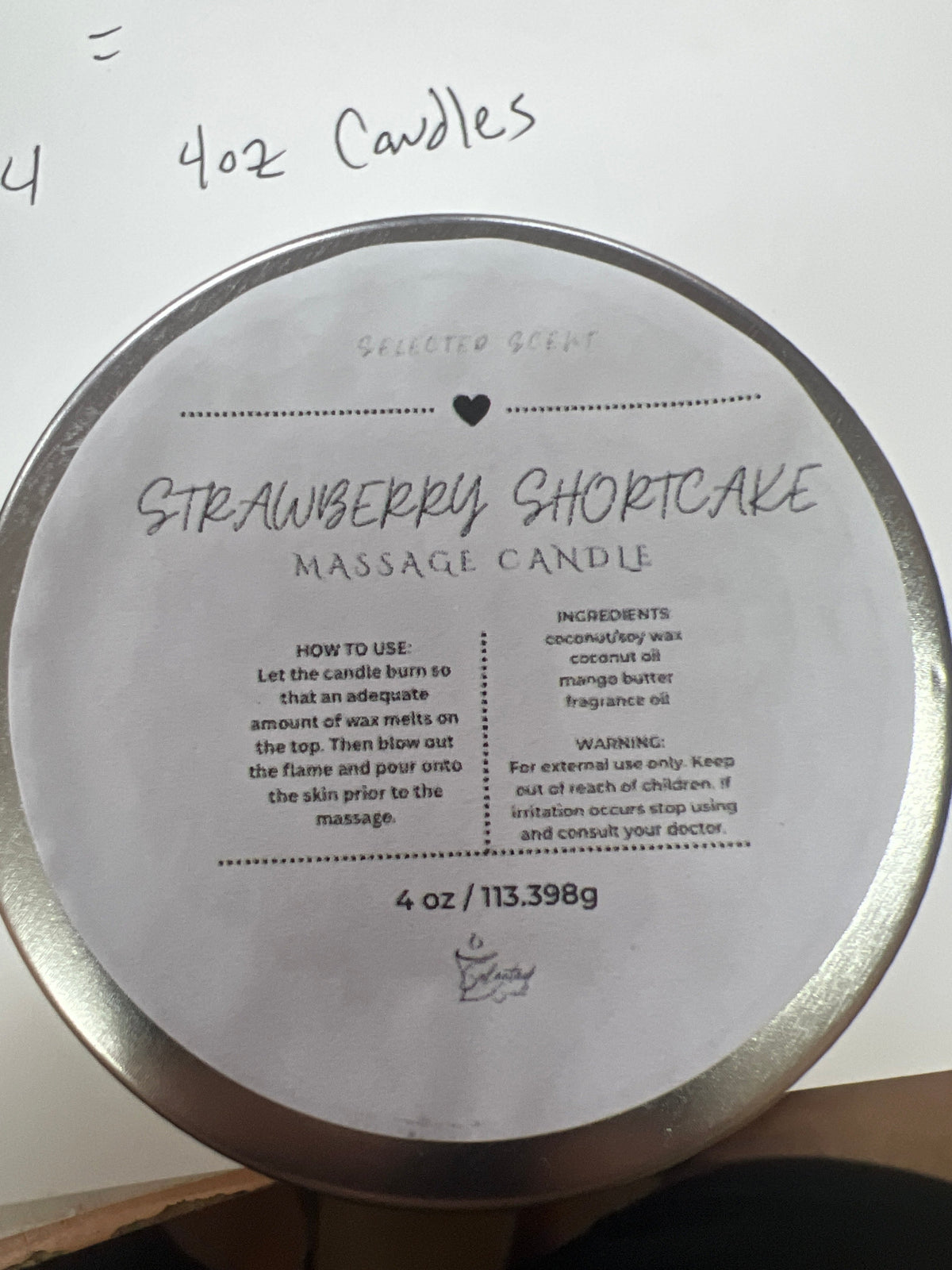 Strawberry shortcake massage candle 4 oz. With mango butter