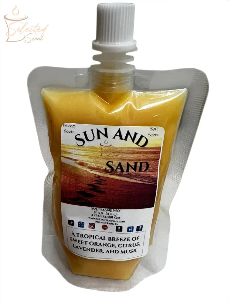 Selected Scent Sun and Sand long lasting citrus wax melts with tropical orange, lavender, and musk scent