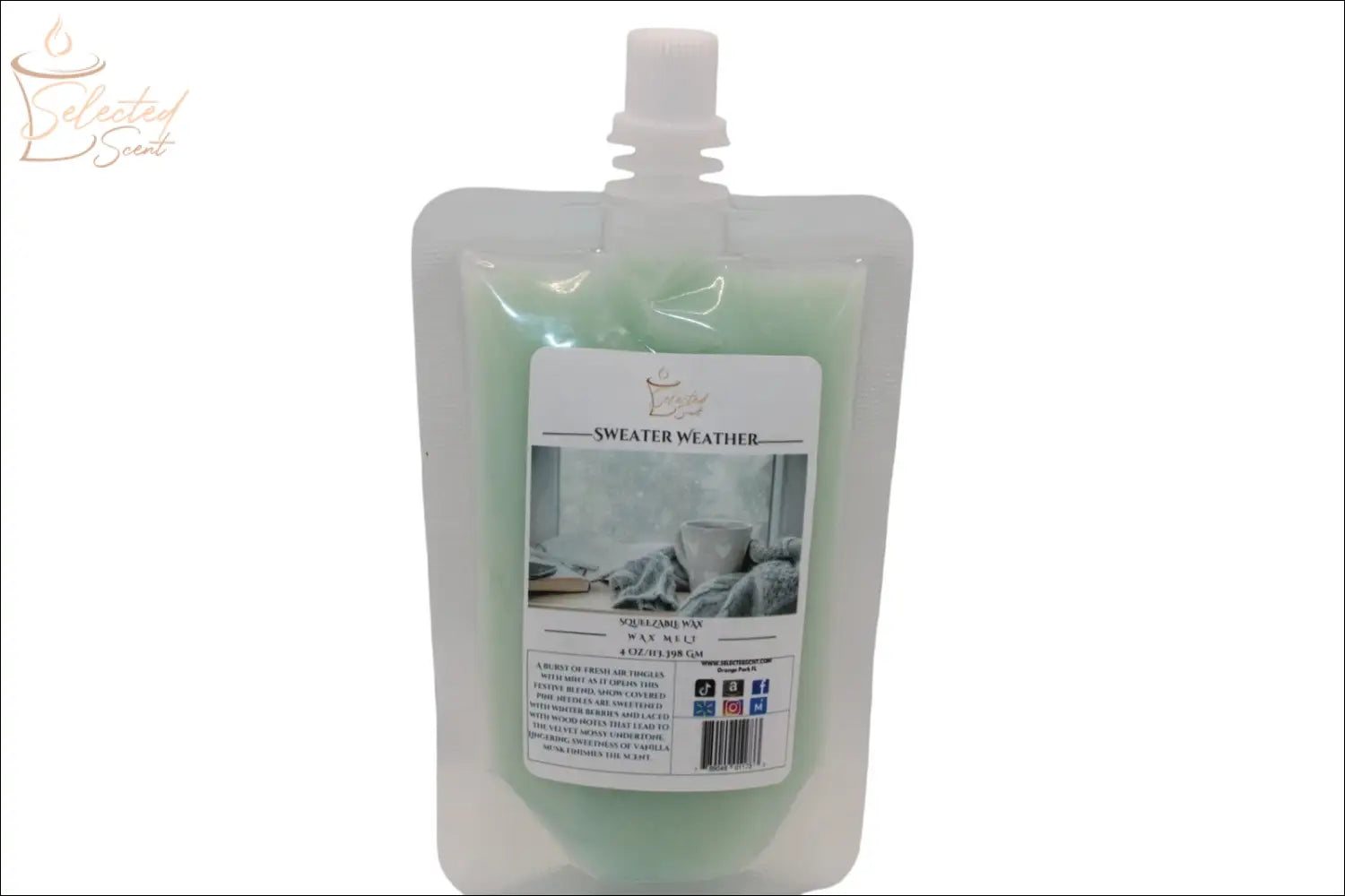 Selected Scent Sweater Weather long lasting home fragrance wax in resealable pouch