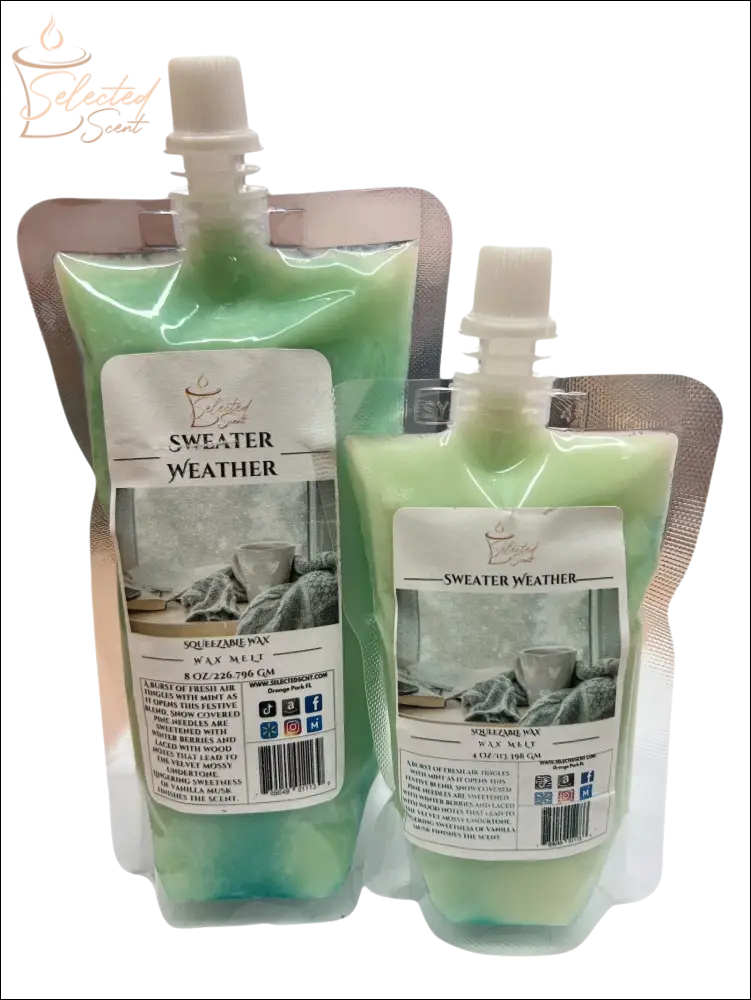 Selected Scent Sweater Weather long lasting home fragrance wax in green refill pouches