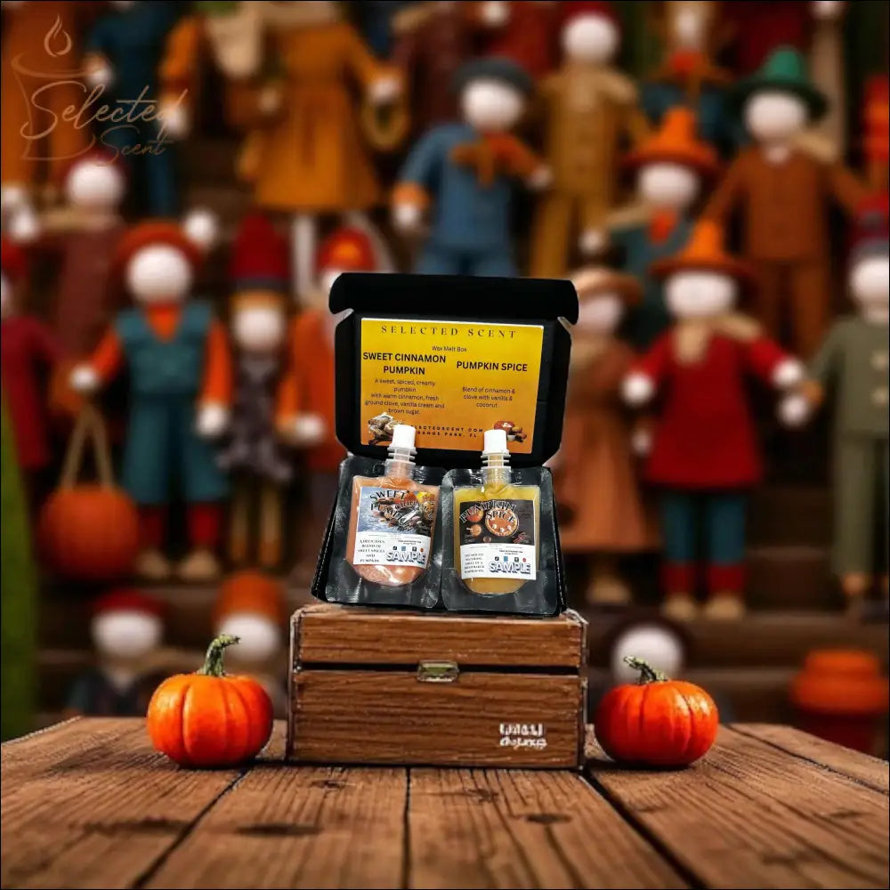 Selected Scent Long Lasting Fragrance Set with Sweet Cinnamon Pumpkin and Pumpkin Spice in wooden box
