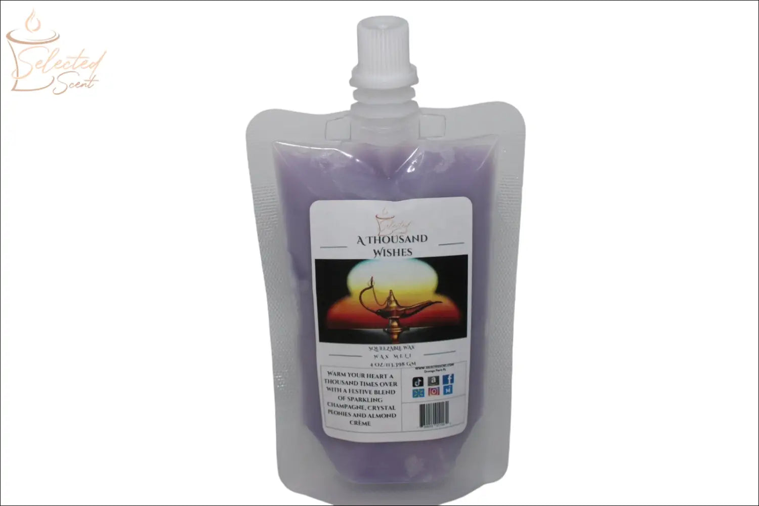 Selected Scent A Thousand Wishes wax melt refill pouch with purple wax and resealable cap