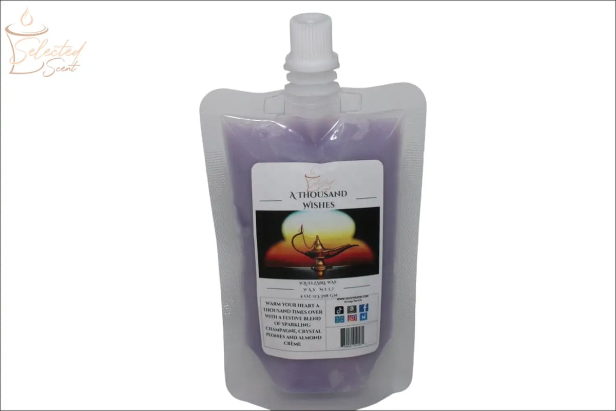 Selected Scent A Thousand Wishes wax melt refill pouch with purple wax and resealable cap