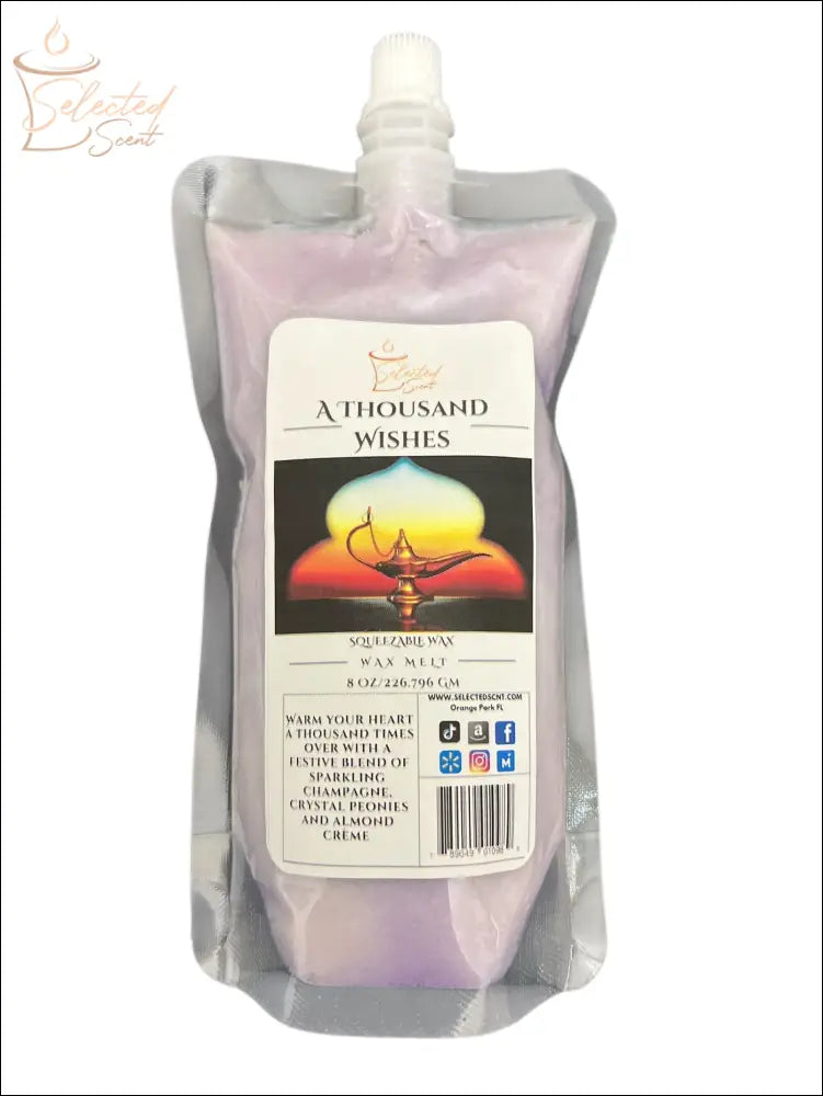 Selected Scent A Thousand Wishes wax melt in resealable purple pouch with festive fragrance blend