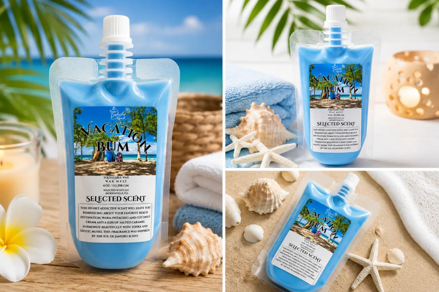 Vacation bum squeezable wax melt unique pouch fragrance
