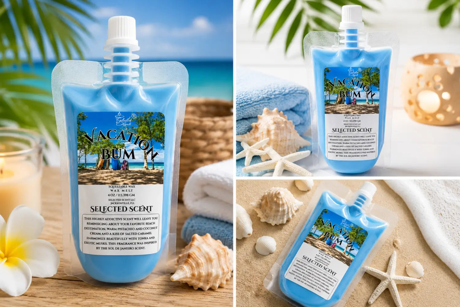 Vacation bum squeezable wax melt unique pouch fragrance