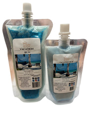Selected Scent unique wax melt pouch fragrance Vacation Bum with tropical beach image and blue wax