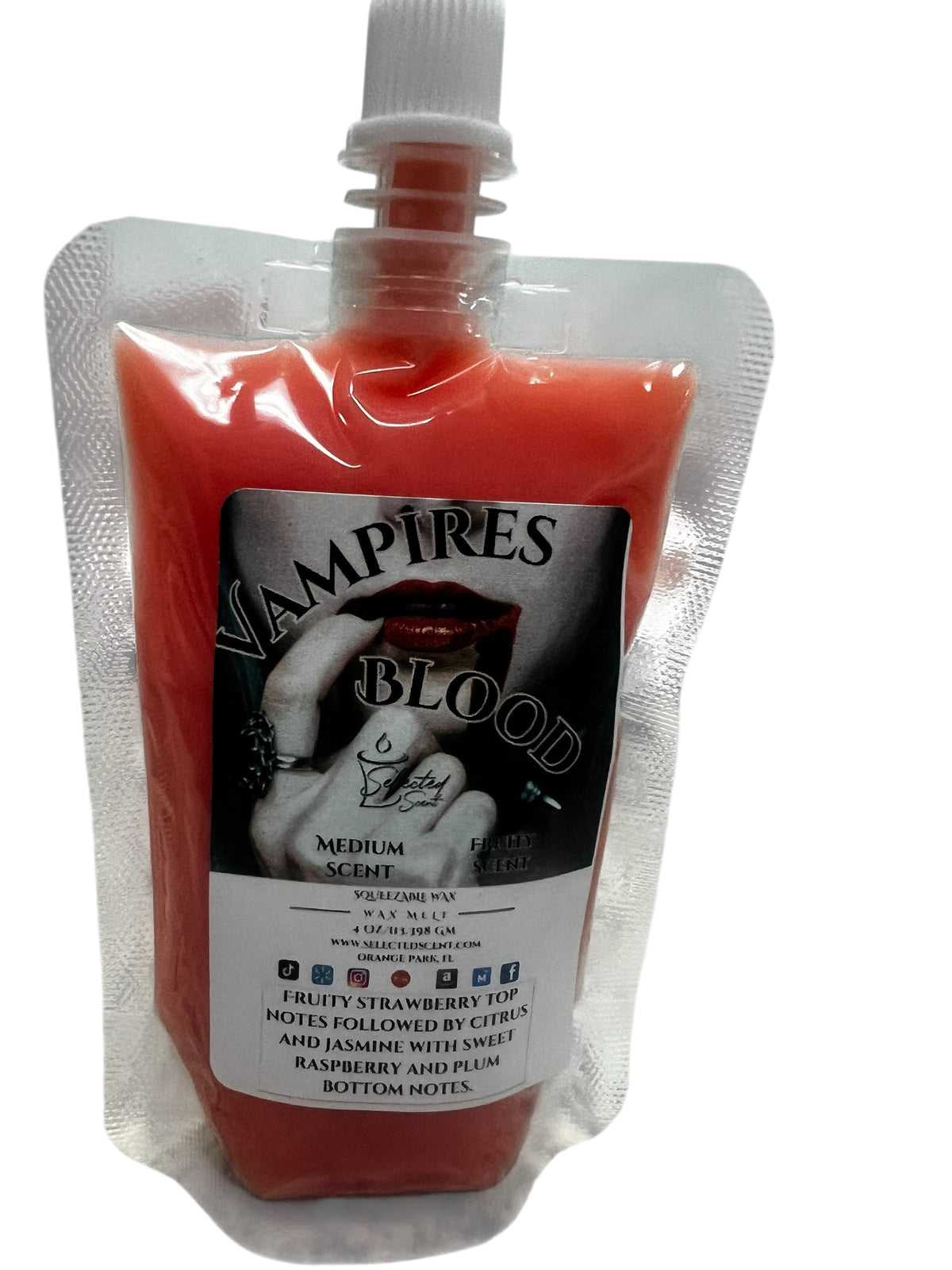 Selected Scent Vampires Blood fragrance pouch with Fall Seasonal Favorites scent and fruity strawberry top notes