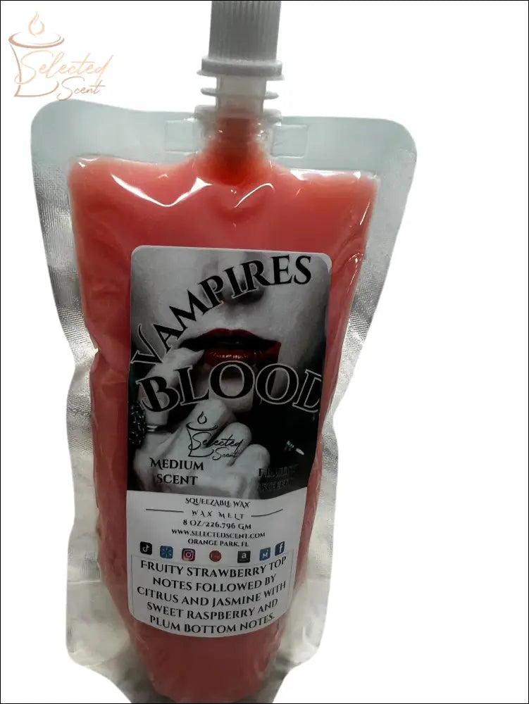 Selected Scent Vampire Blood medium scent wax melt in pouch with Fall Seasonal Favorites fruity strawberry citrus and jasmine notes