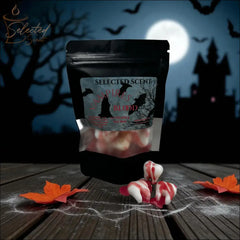 Selected Scent unique spooky wax melts shaped like vampire teeth with blood drip design