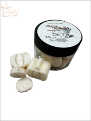Selected Scent jar of vanilla pumpkin marshmallow wax melts in cream molded pumpkin and heart shapes