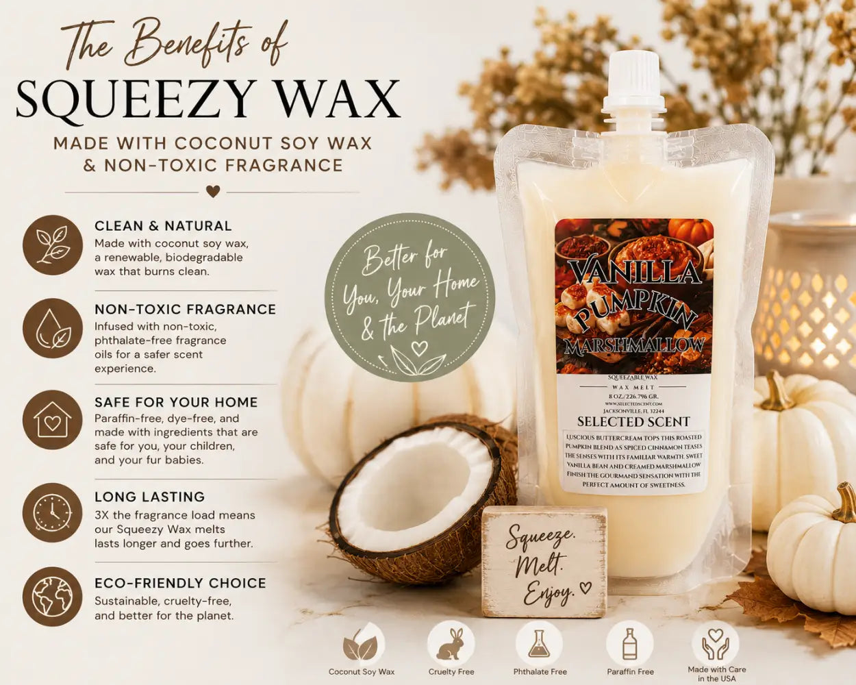 Vanilla pumpkin marshmallow squeezable wax melts
