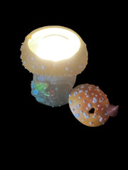 Selected Scent frog and mushroom wax warmer with a lighted top and decorative glass base