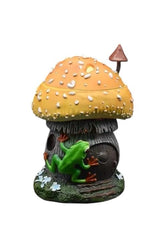 Selected Scent frog and mushroom wax warmer with green frog climbing brown mushroom house with orange cap
