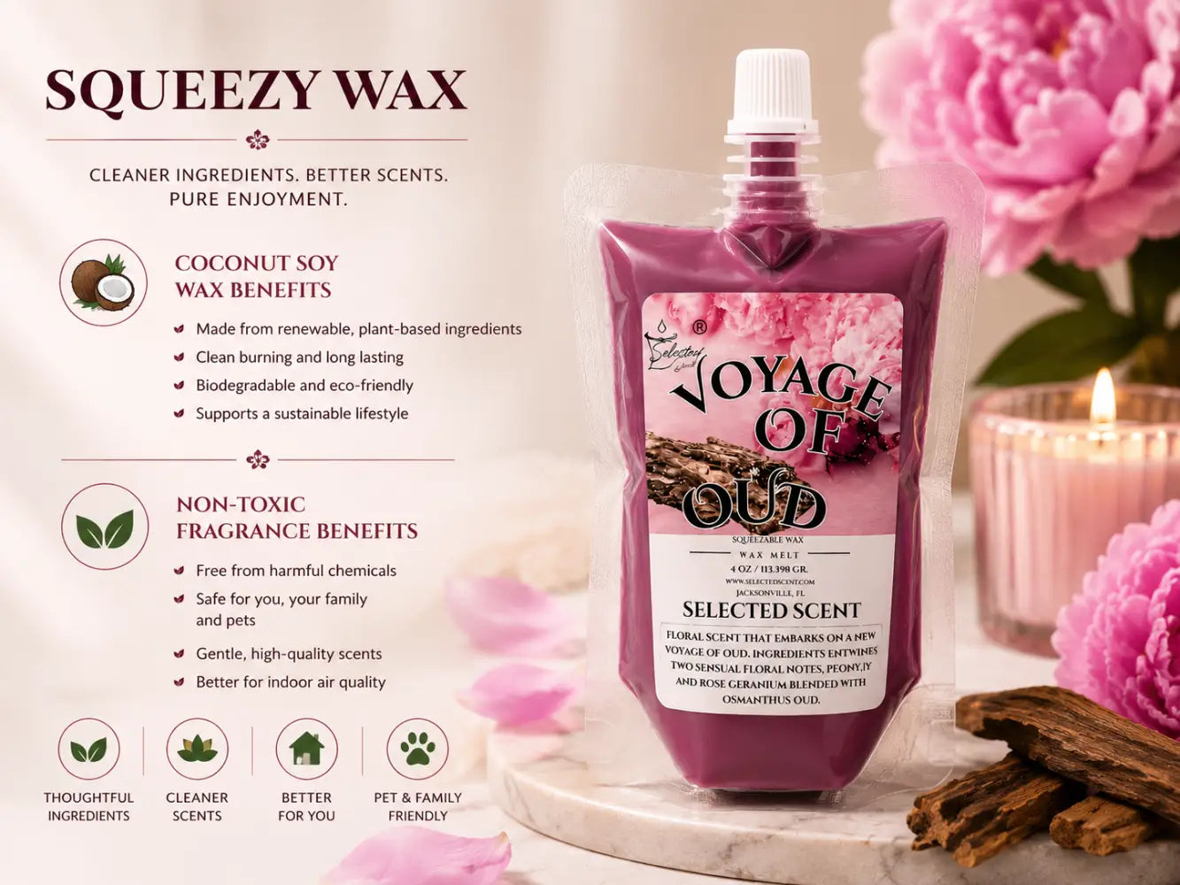 Voyage of oud squeezable wax melt all natural melts